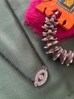 Digital Dress Room - Long Silver Plated Mangalsutra with Evil Eye Pendant