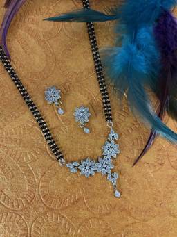 Digital Dress Room - Long Silver Plated American Diamond Mangalsutra Set