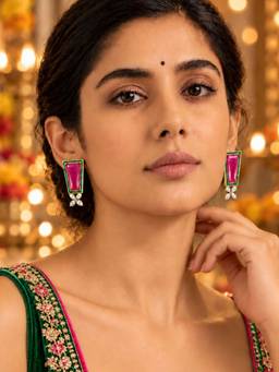 Digital Dress Room - Pink Stone Diamond Drop Earrings