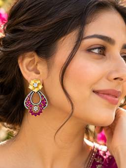 Digital Dress Room - Gold Plated Purple Stone Diamond Teardrop Dangler Earrings ’S For Girls