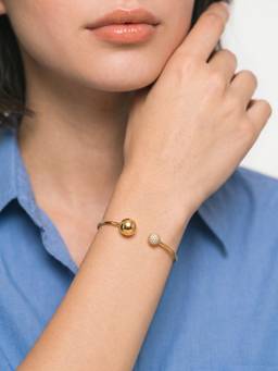 Palmonas - Polished Golden Sphere Open Cuff Bracelet - Waterproof And Anti-Tarnish