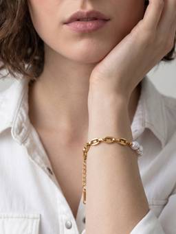 Palmonas - Classic Golden Pearl Cluster Link Bracelet - Waterproof And Anti-Tarnish