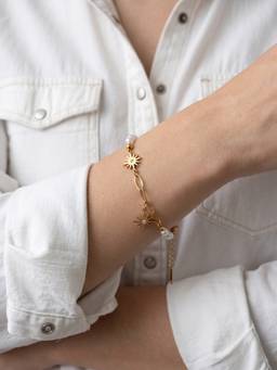 Palmonas - Solar Golden Sunburst Charm Chain Bracelet - Waterproof And Anti-Tarnish