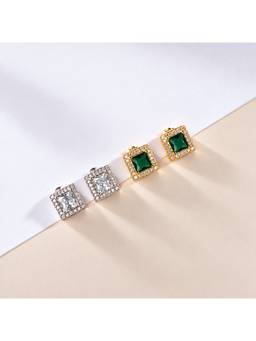Salty - Emerald Square Halo Stud Earrings (Pack Of 2)