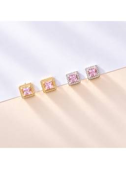 Salty - Blush Square Crystal Stud Earrings (Pack Of 2)