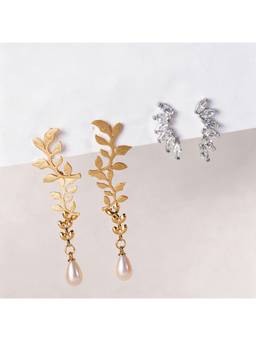 Salty - Botanical Pearl And Crystal Earrings (Pack Of 2)