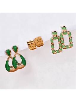 Salty - Emerald Geo Statement Earrings (Pack Of 3)