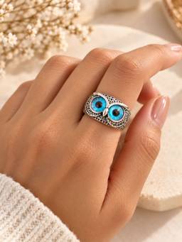 VIRAASI - Blue-Eyed Owl Statement Ring