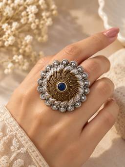 VIRAASI - Vintage Peacock Blue Stone Ring