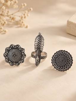 VIRAASI - Oxidized Silver Statement Ring Combo