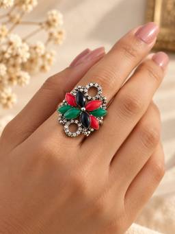 VIRAASI - Multicolour Floral Stone Statement Ring