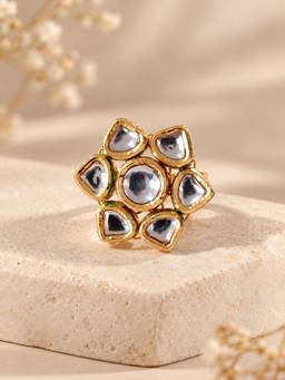 VIRAASI - Gold Kundan Floral Statement Ring