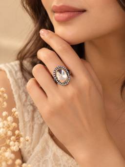 VIRAASI - Black Oxidised Oval Halo Ring