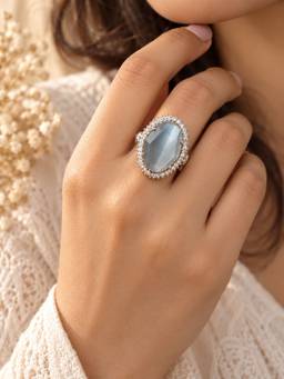 VIRAASI - Silver Grey Stone Adjustable Ring