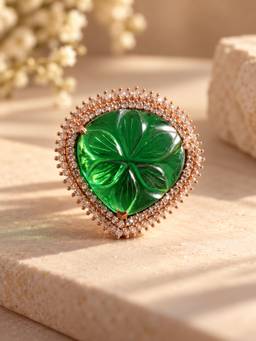 VIRAASI - Emerald Floral Halo Statement Ring