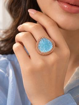 VIRAASI - Sky Blue Floral Halo Statement Ring