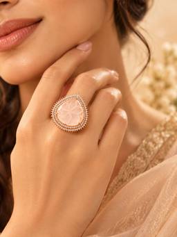 VIRAASI - Orange Floral Halo Statement Ring