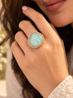 VIRAASI - Sea Green Floral Halo Statement Ring