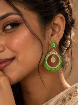 Niska - Emerald Green Meenakari Kundan Chandbali Statement Earrings