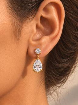 Inaya Accessories - 18Kt Gold Plated Women's Sparkling Teardrop Dangle Earrings, Aaria