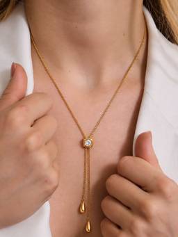 Inaya Accessories - 18Kt Gold Plated Women's Lariat Chain Drop Necklace, Amour