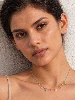 Inaya Accessories - 18K Gold Plated Women's Multishape Colourful Stone Necklace, Blanca