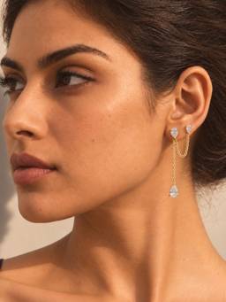 Inaya Accessories - 18Kt Gold Plated Dual Teardrop Double Piercing Earrings
