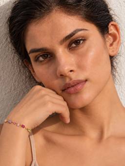 Inaya Accessories - 18K Gold Plated Women's Multishape Colourful Stone Bracelet