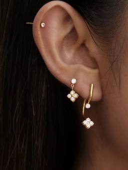 Inaya Accessories - 18Kt Gold Plated Women's Floral Drop, Stud And Ear (Pack of 3)