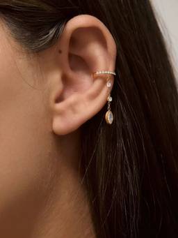 Inaya Accessories - 18K Gold Plated Women's Asymmetric Drop Ear Cuff Set, Nayra