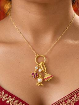 Inaya Accessories - 18K Gold Plated Women's Pearl Jhumki Lotus Pendant Necklace, Nina
