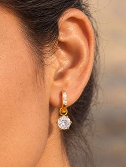 Inaya Accessories - 18K Gold Plated Women's Solitaire Huggie Drop Earrings, Oorja
