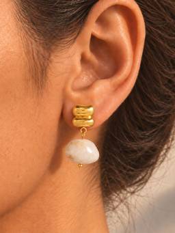 Inaya Accessories - 18K Gold Plated Women's Baroque Stone Drop Earrings, Oyster