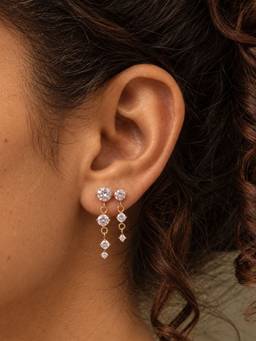Inaya Accessories - 18K Gold Plated Women's Cascading Zircon Earrings, Palash