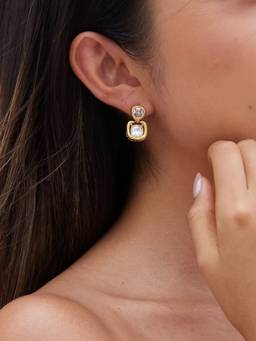 Inaya Accessories - 18K Gold Plated Women's Double Cushion Drop Earrings, Petra