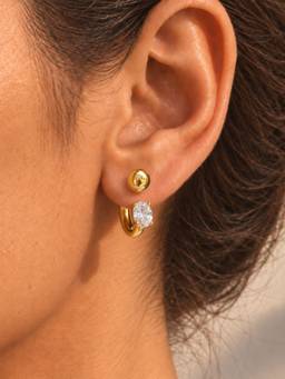 Inaya Accessories - 18K Gold Plated Women's Oval Zircon Hoop Earrings, Salena