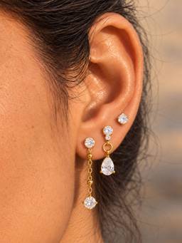 Inaya Accessories - 18K Gold Plated Women's Round And Pear Cut Zircon Earrings Set, Savi