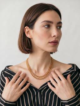 Palmonas - Bold Golden Herringbone Chain Necklace - Waterproof And Anti-Tarnish