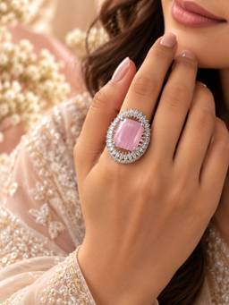 VIRAASI - Pink Stone Crystal Adjustable Ring
