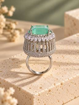 VIRAASI - Mint Green Halo Statement Ring