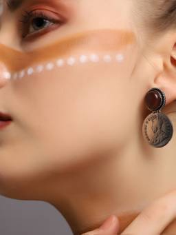 VENI - 92.5 Silver-Plated Oxidised Floral Shaped Drop Earrings