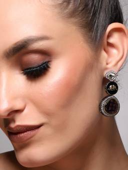 VENI - 92.5 Silver-Plated Oxidised Floral Shaped Drop Earrings