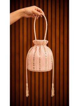 Japnah Gambhir - Blush Pink Embellished Potli Bag With Pearl Tassels