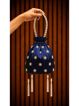 Japnah Gambhir - Royal Blue Embellished Potli Bag With Pearl Tassels