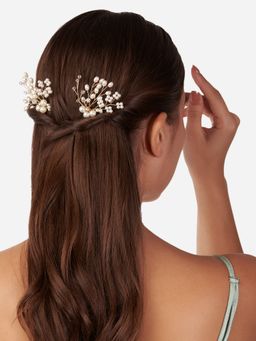 Lilly & Sparkle - Set of 2 Gold-Toned Tiara Comb Hairpins with Pearl and Crystal Beading
