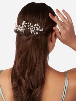 Lilly & Sparkle - Set of 2 Tiara Comb Hairpins Adorned with White Pearls for a Chic Look