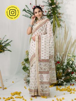 Old Marigold - Gulbahaar Chanderi Silk Saree with Unstitched Blouse