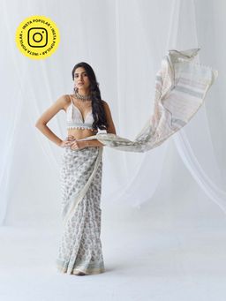 Old Marigold - Nazma Chanderi Silk Saree with Unstitched Blouse
