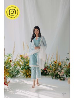 Old Marigold - Seher Blue Mulmul Kurta with Dupatta (Set of 3)