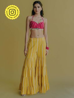 Old Marigold - Aisha Yellow Cotton Embroidered Blouse With Sharara (Set of 2)